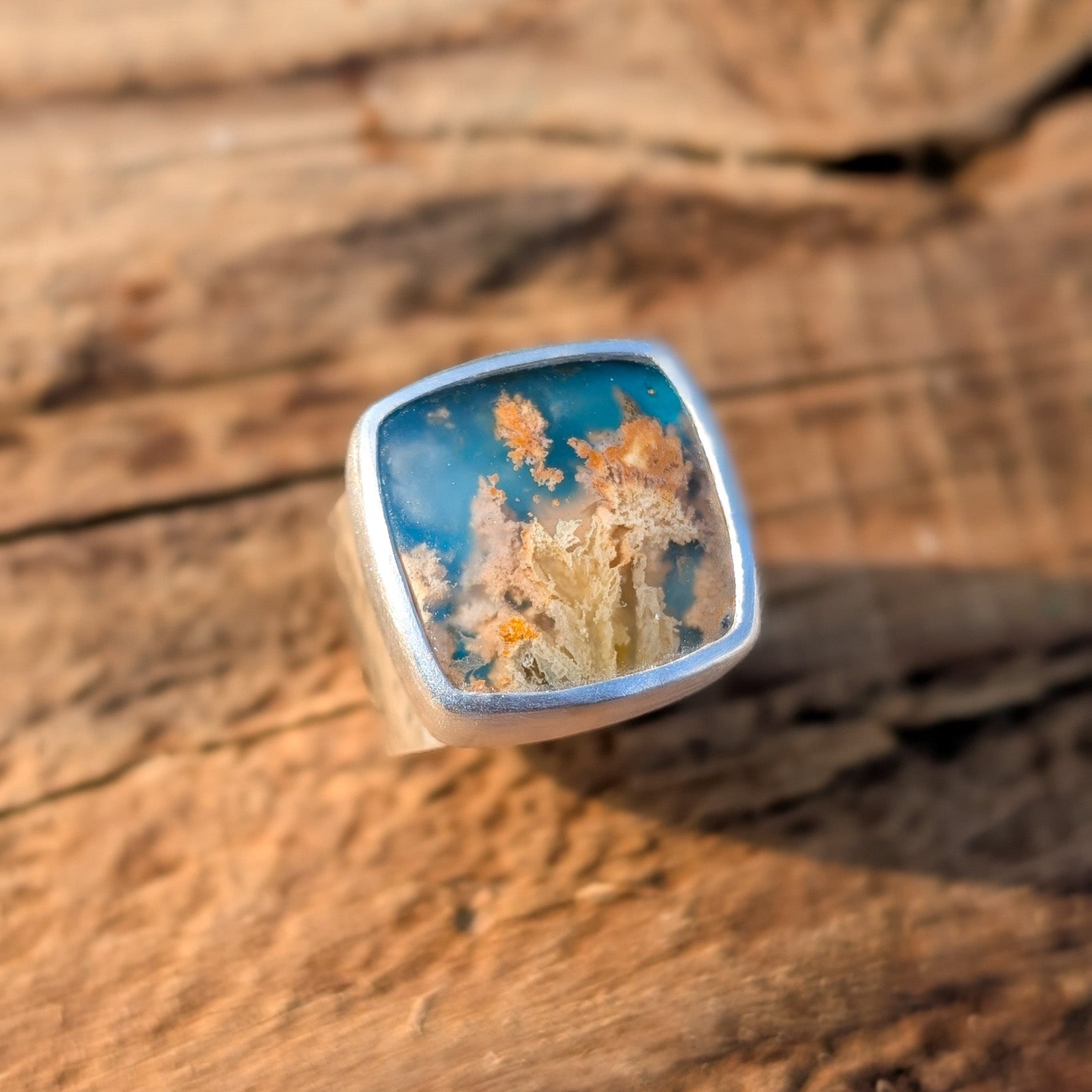 Anillo de plata con ágata pluma