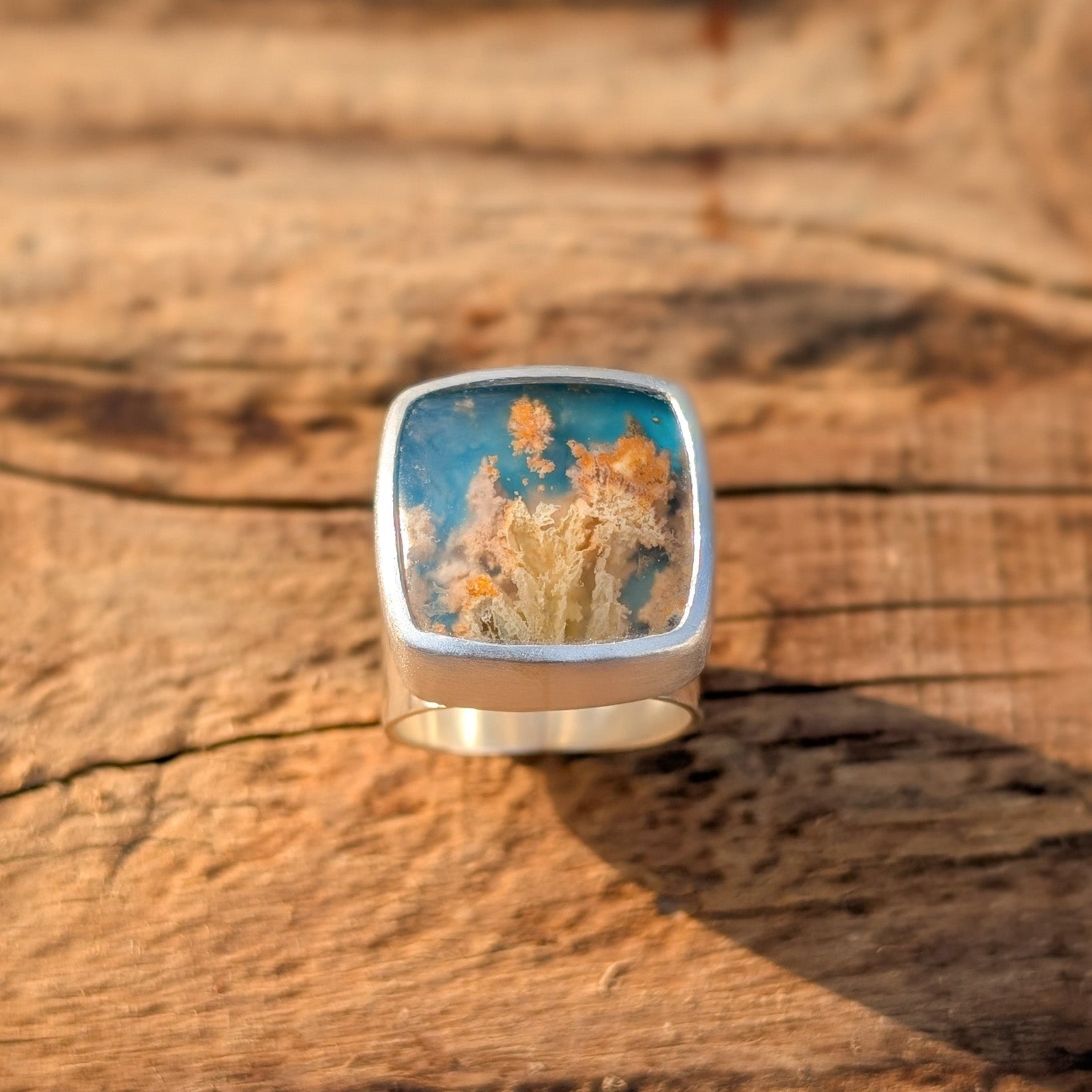 Anillo de plata con ágata pluma