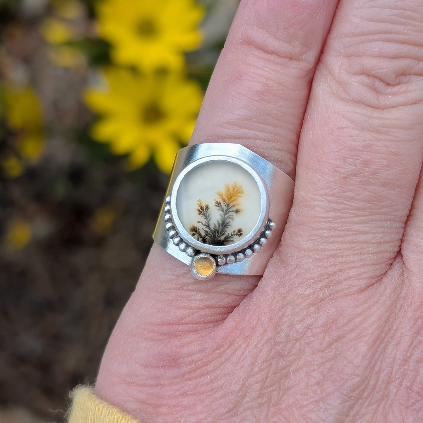 NATURE - Anillo con agata dendritica y citrino