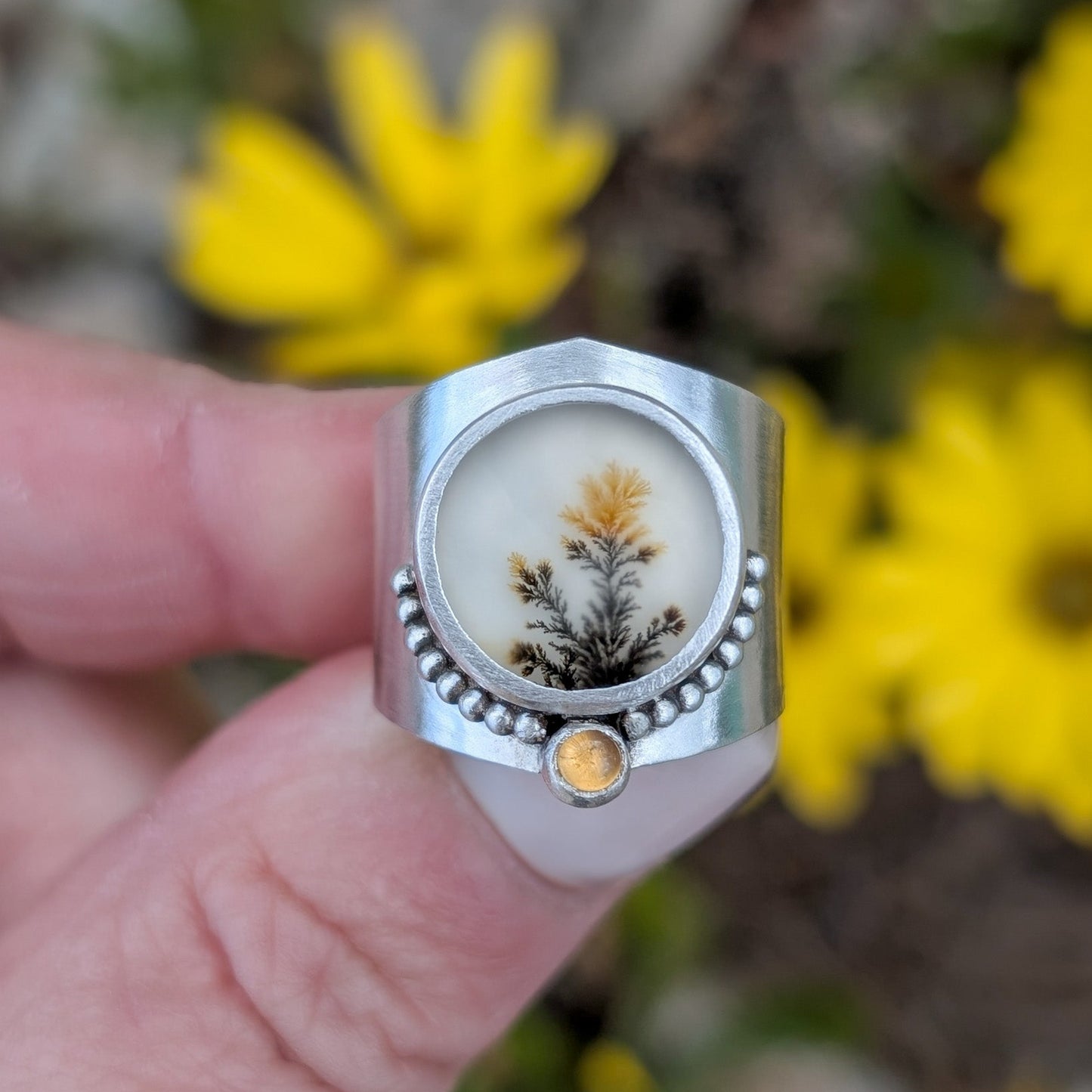 NATURE - Anillo con agata dendritica y citrino
