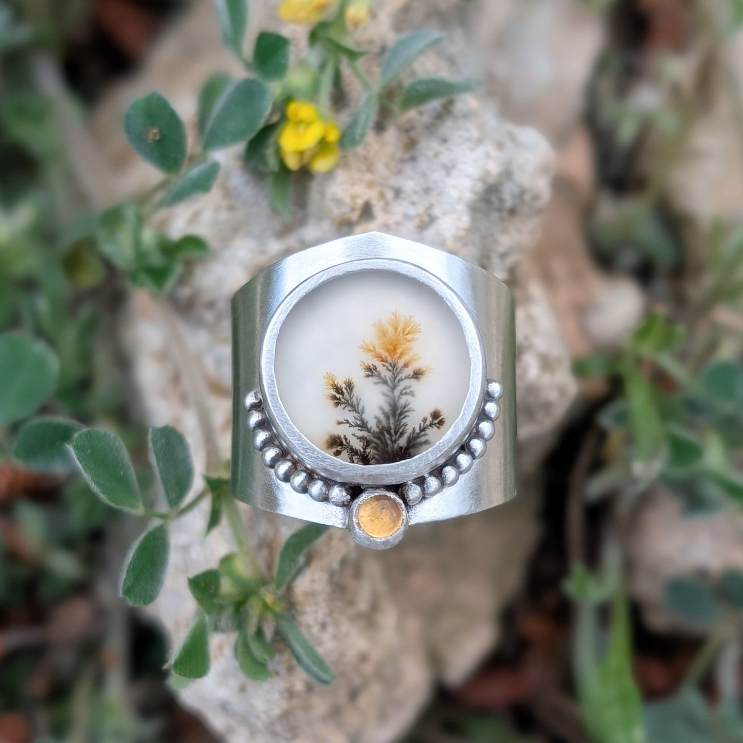 NATURE - Anillo con agata dendritica y citrino