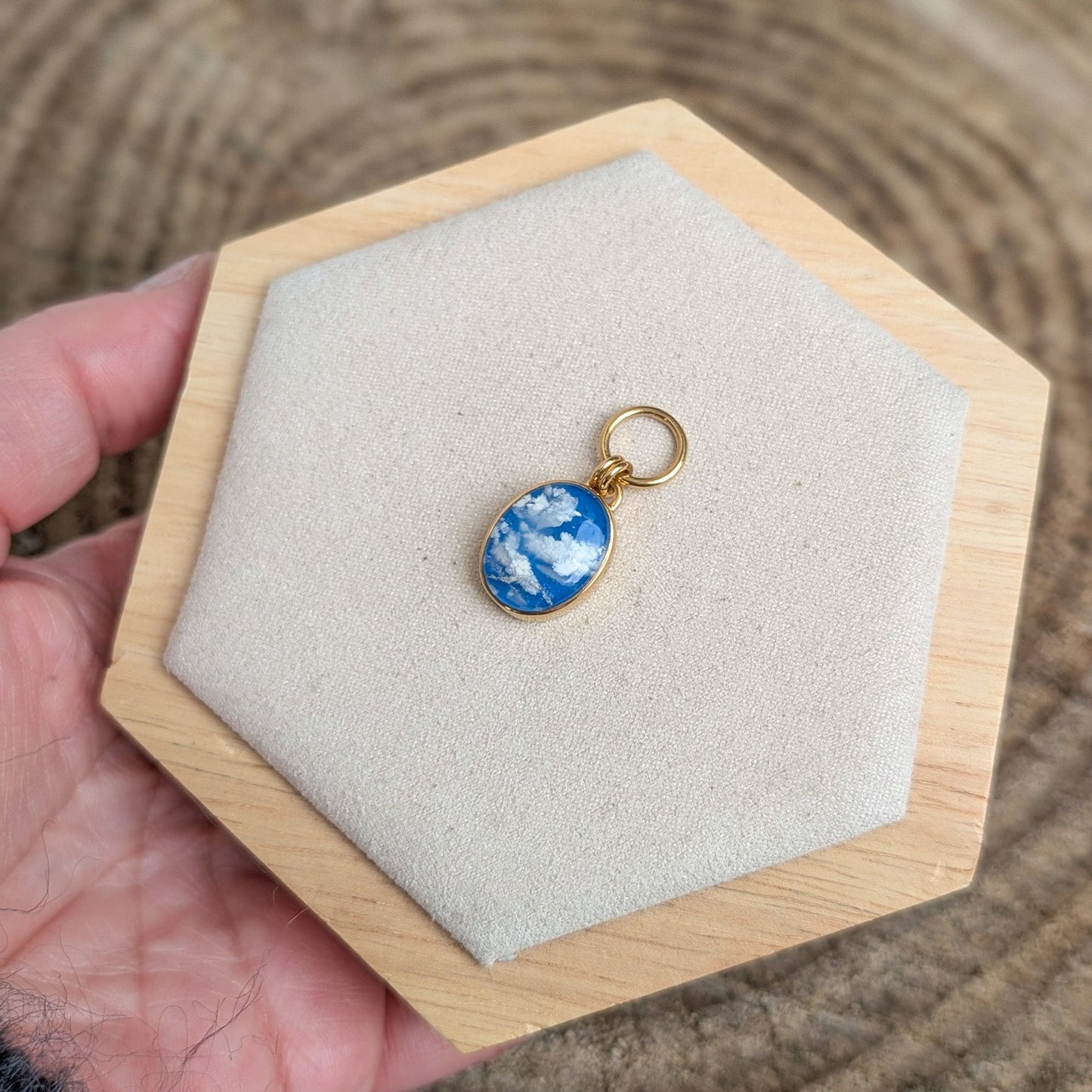 Colgante con ágata pluma bañado en Oro 18K