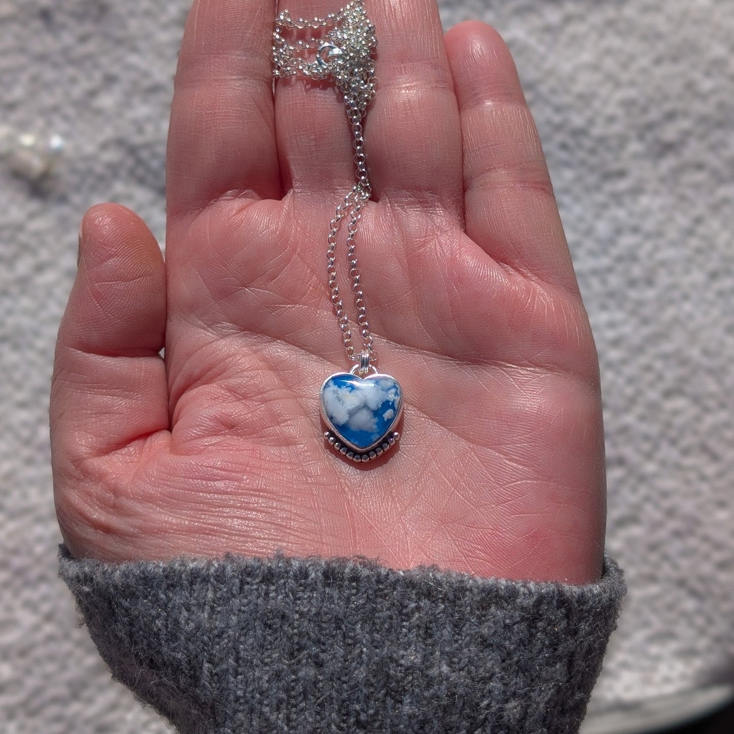 Colgante CIELO Corazón en plata con Ágata pluma