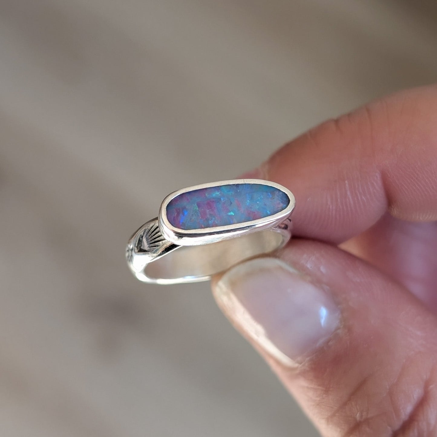 LENAH - Silver ring with Australian opal