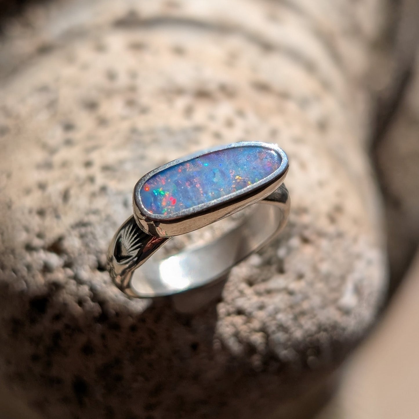LENAH - Silver ring with Australian opal