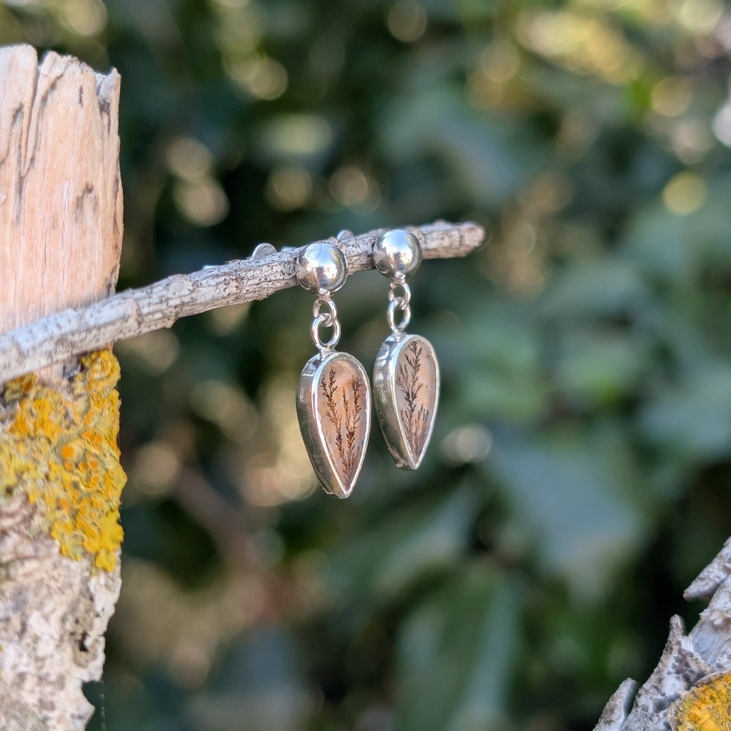 Pendientes de plata con ágatas dendríticas