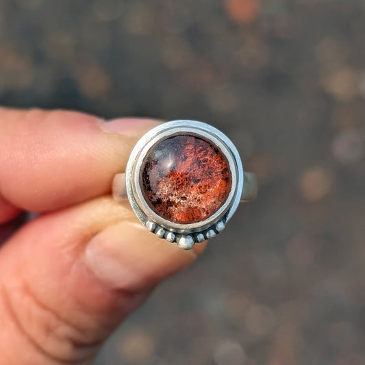 Anillo de plata con Lodolita (cuarzo jardín)