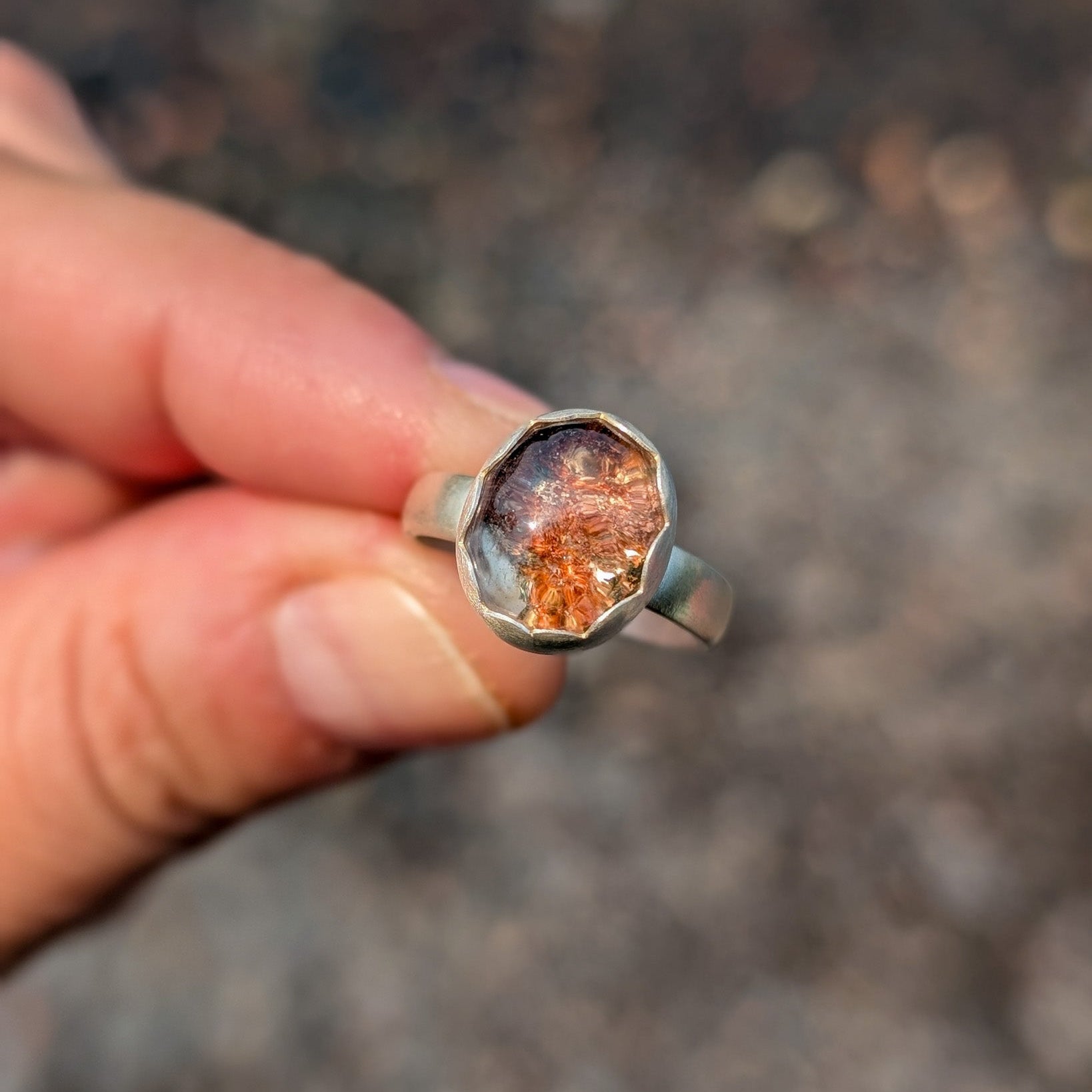Anillo de plata con Lodolita (Cuarzo Jardín)
