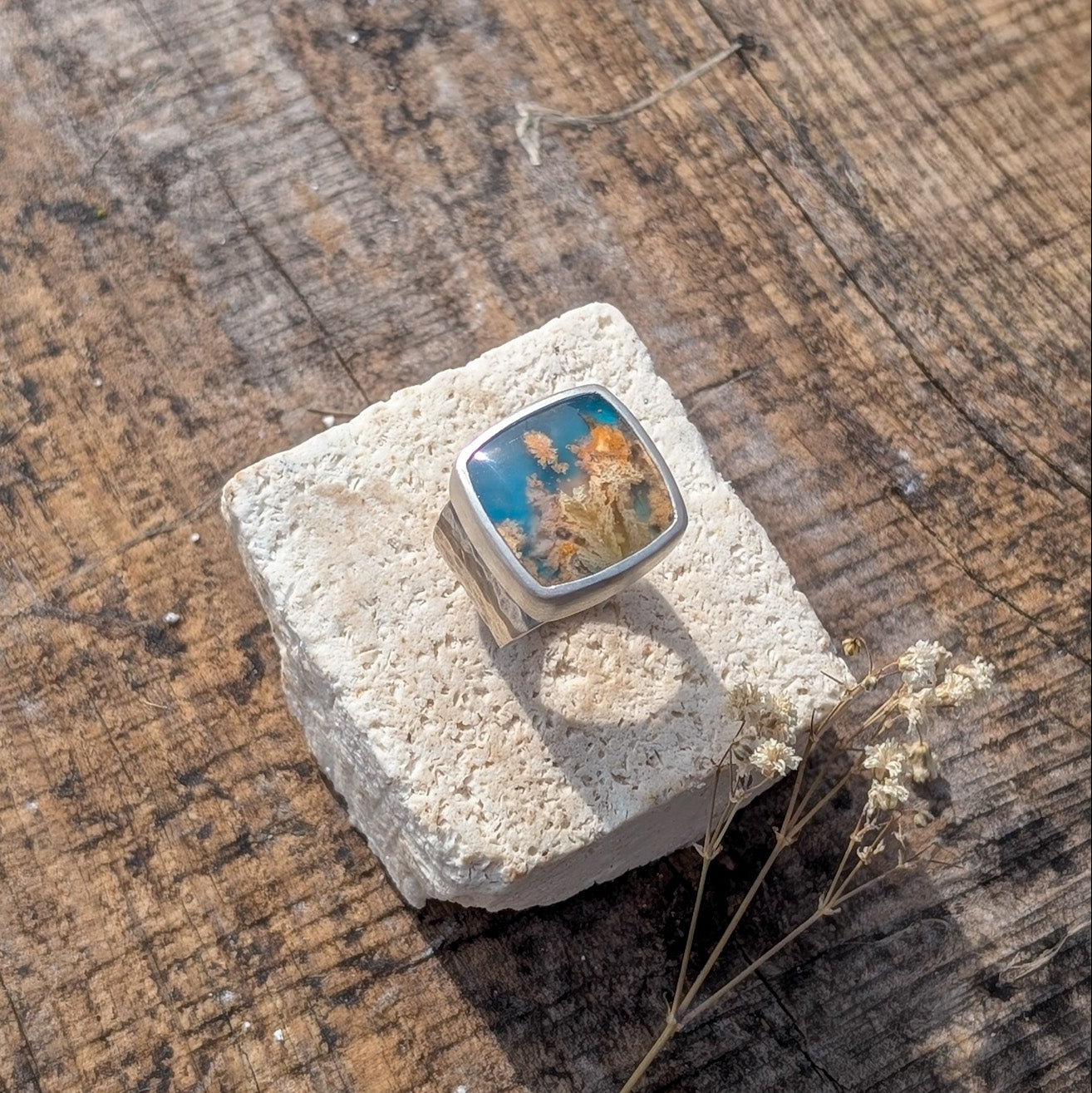 Anillo Arrecife con ágata pluma