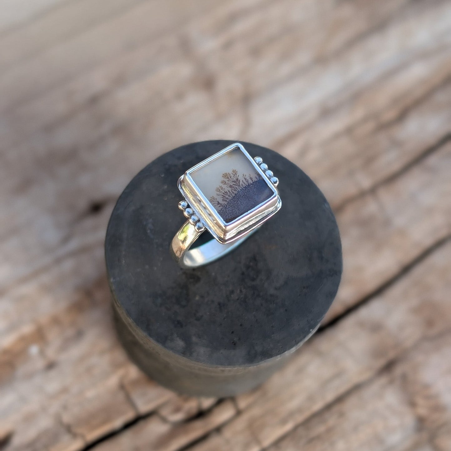 Anillo de plata con agata dendritica