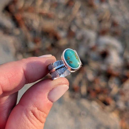 Anillo Pluma de plata con Turquesa