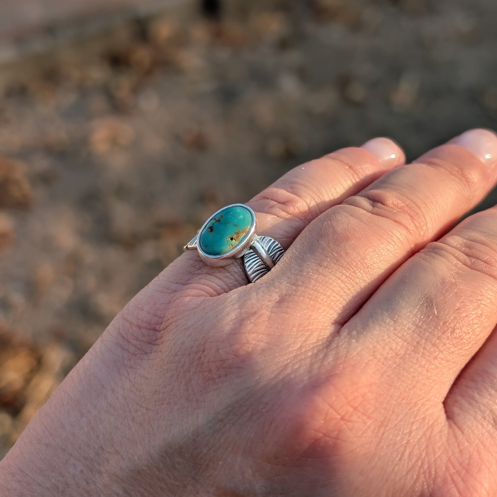 Anillo Pluma de plata con Turquesa