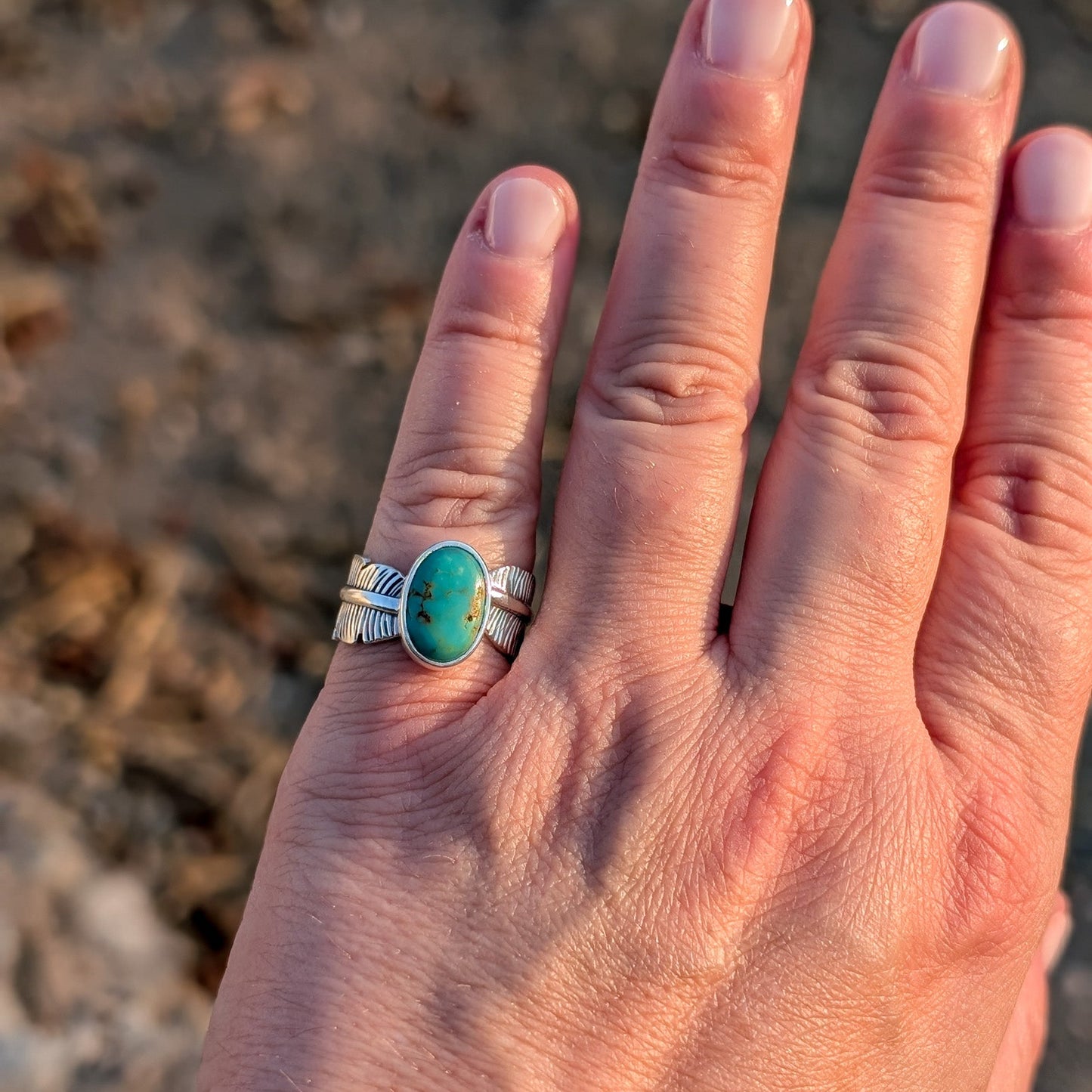 Anillo Pluma de plata con Turquesa