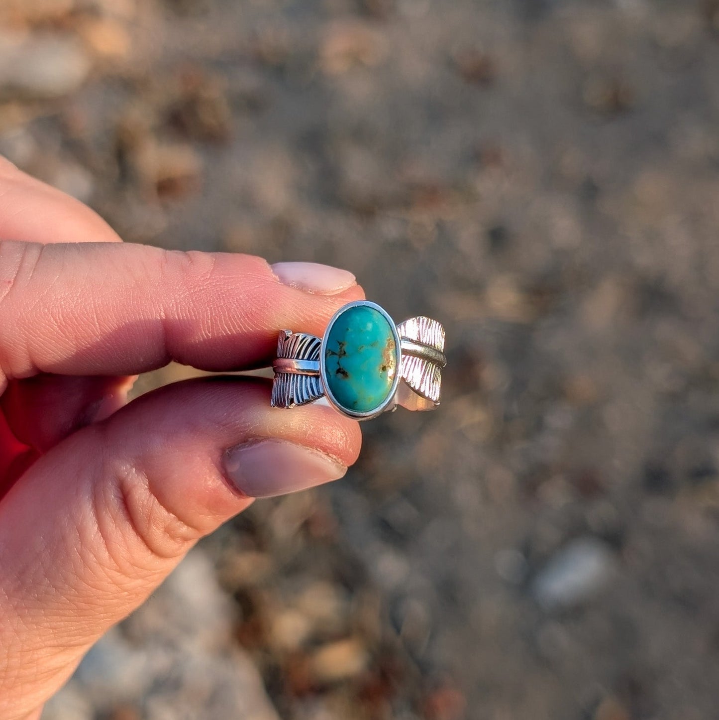 Anillo Pluma de plata con Turquesa