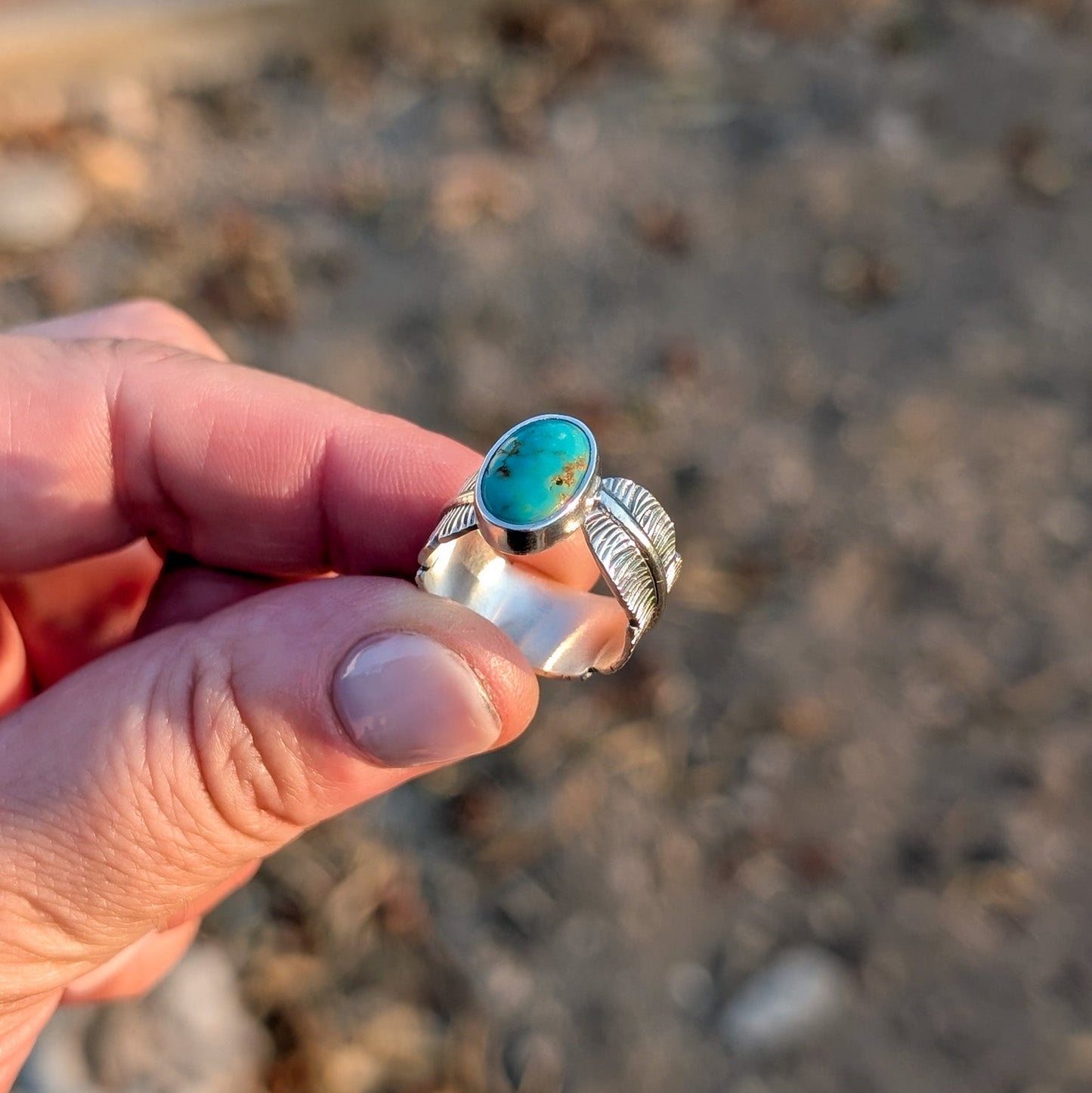 Anillo Pluma de plata con Turquesa