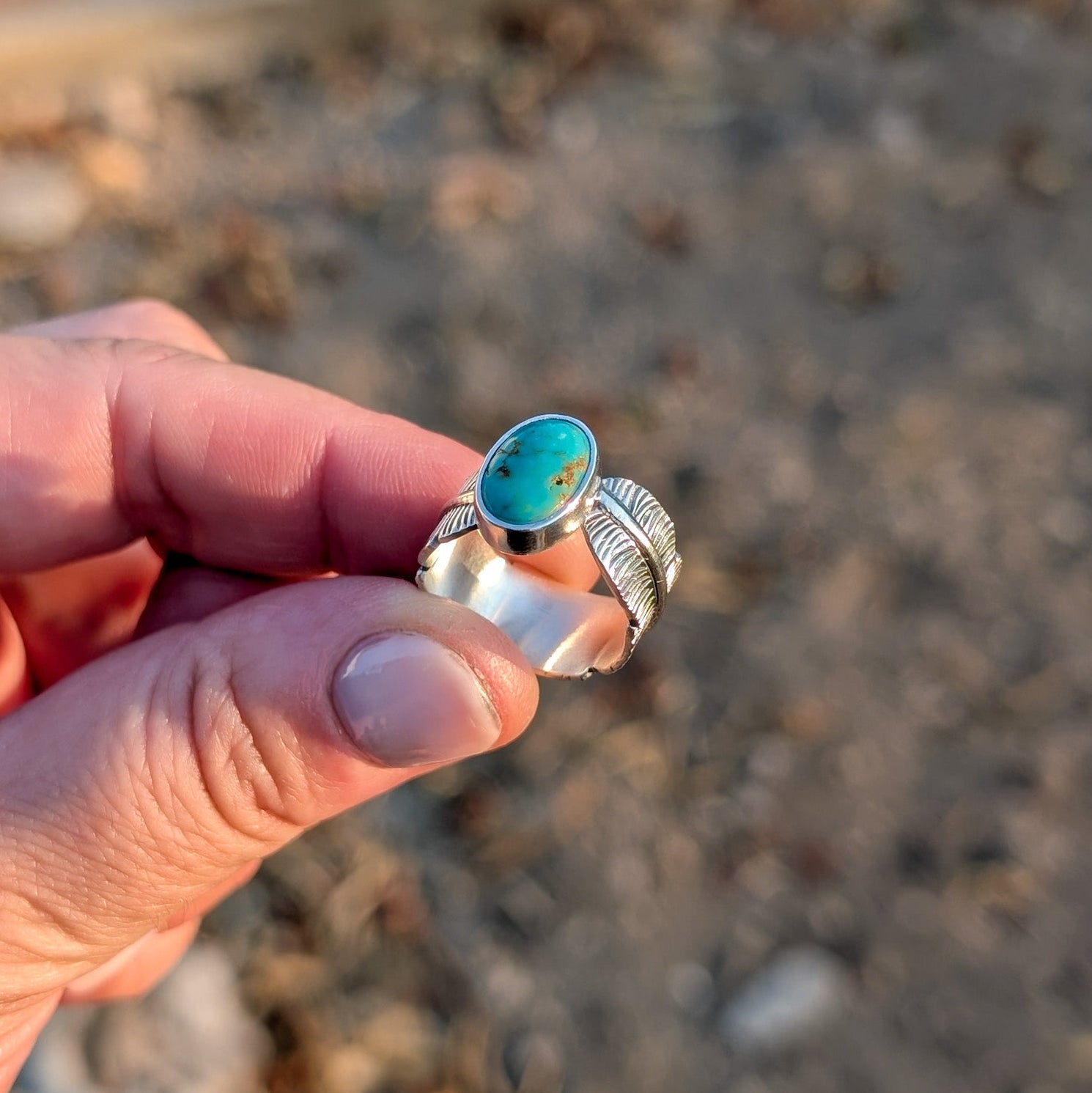Anillo Pluma de plata con Turquesa