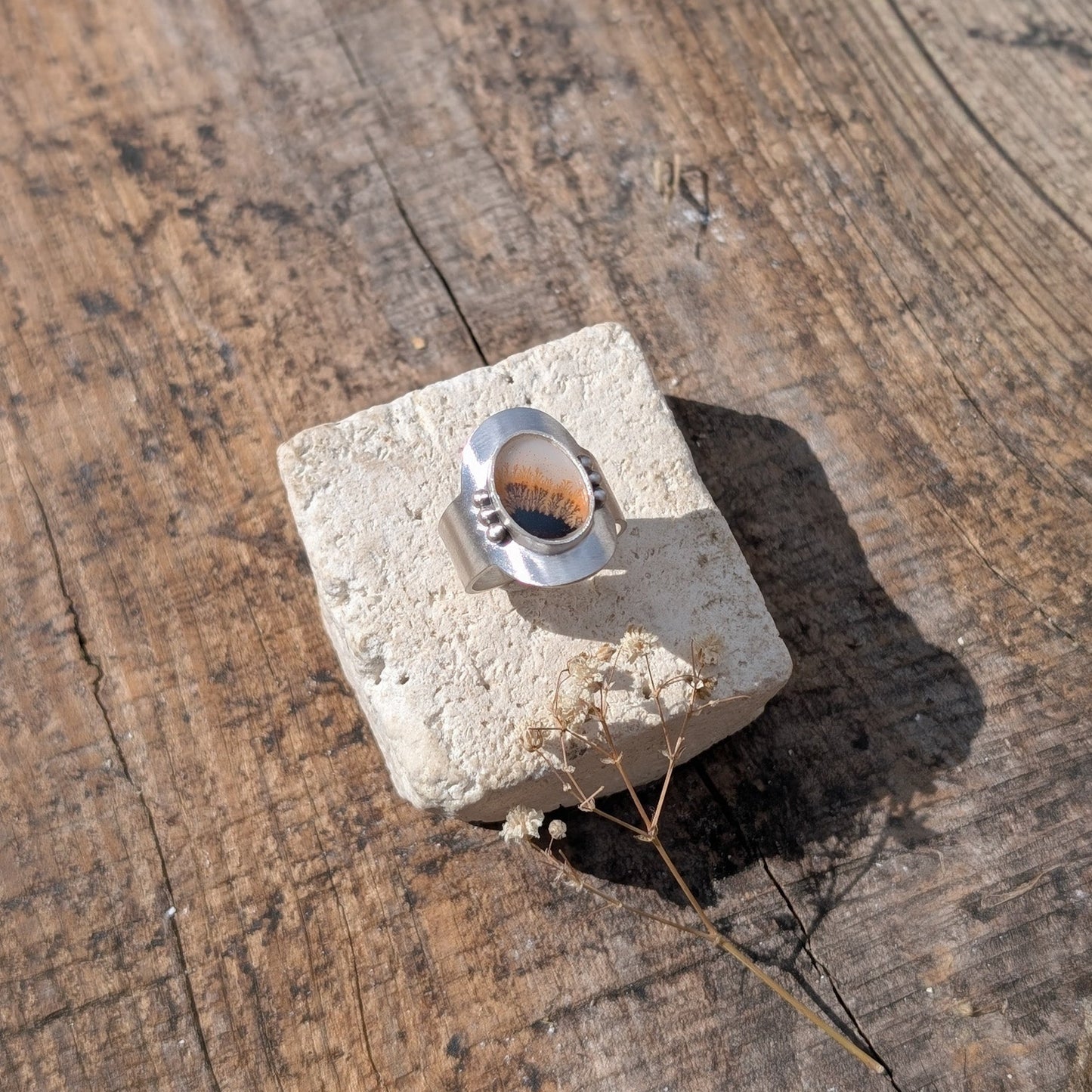 Anillo de plata con ágata dendritica