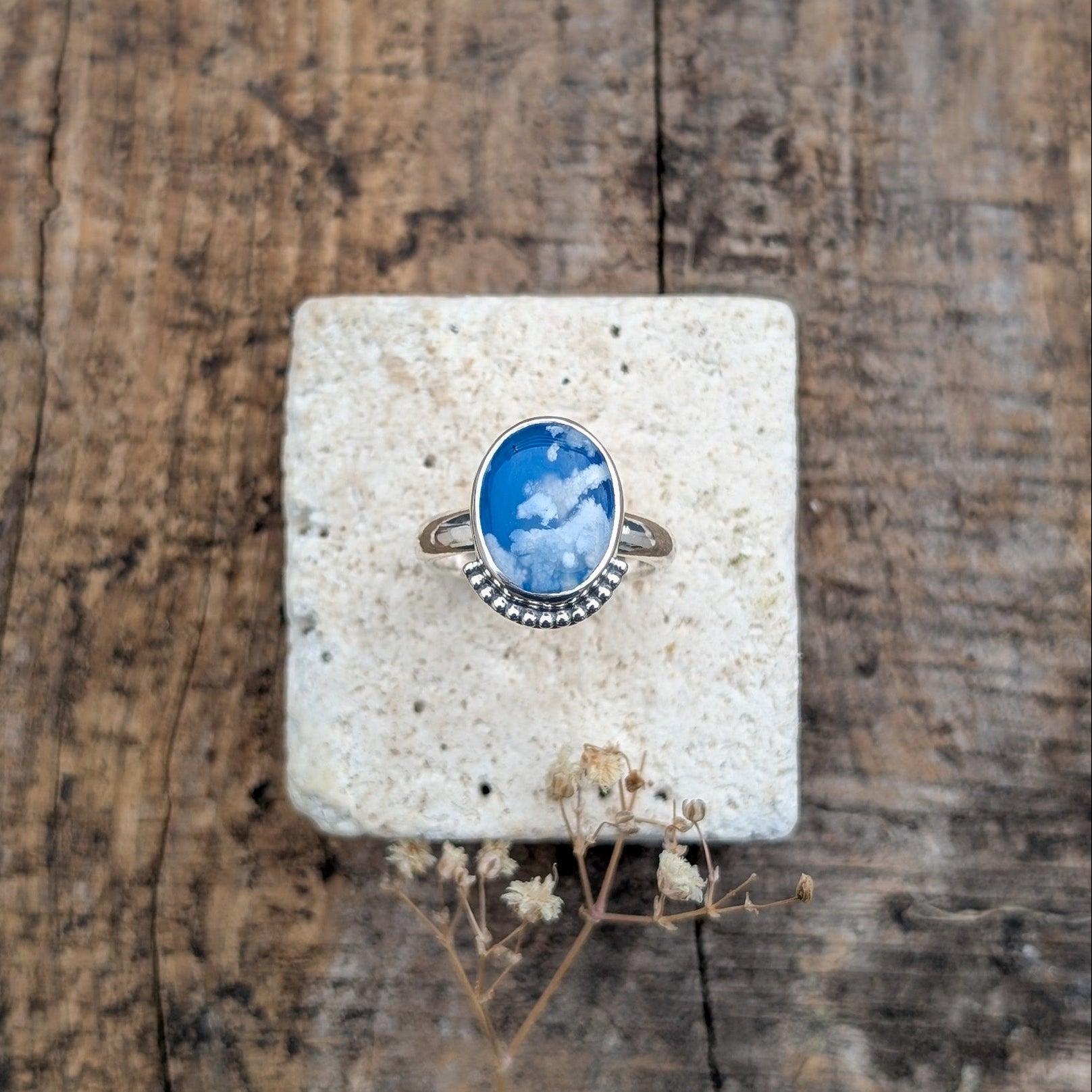 Anillo de plata Cielo con ágata pluma