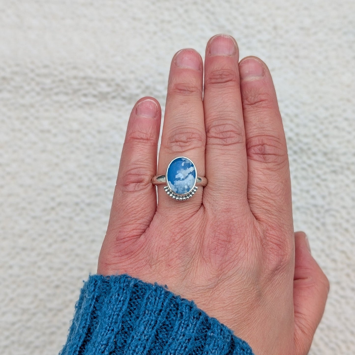 Anillo de plata Cielo con ágata pluma