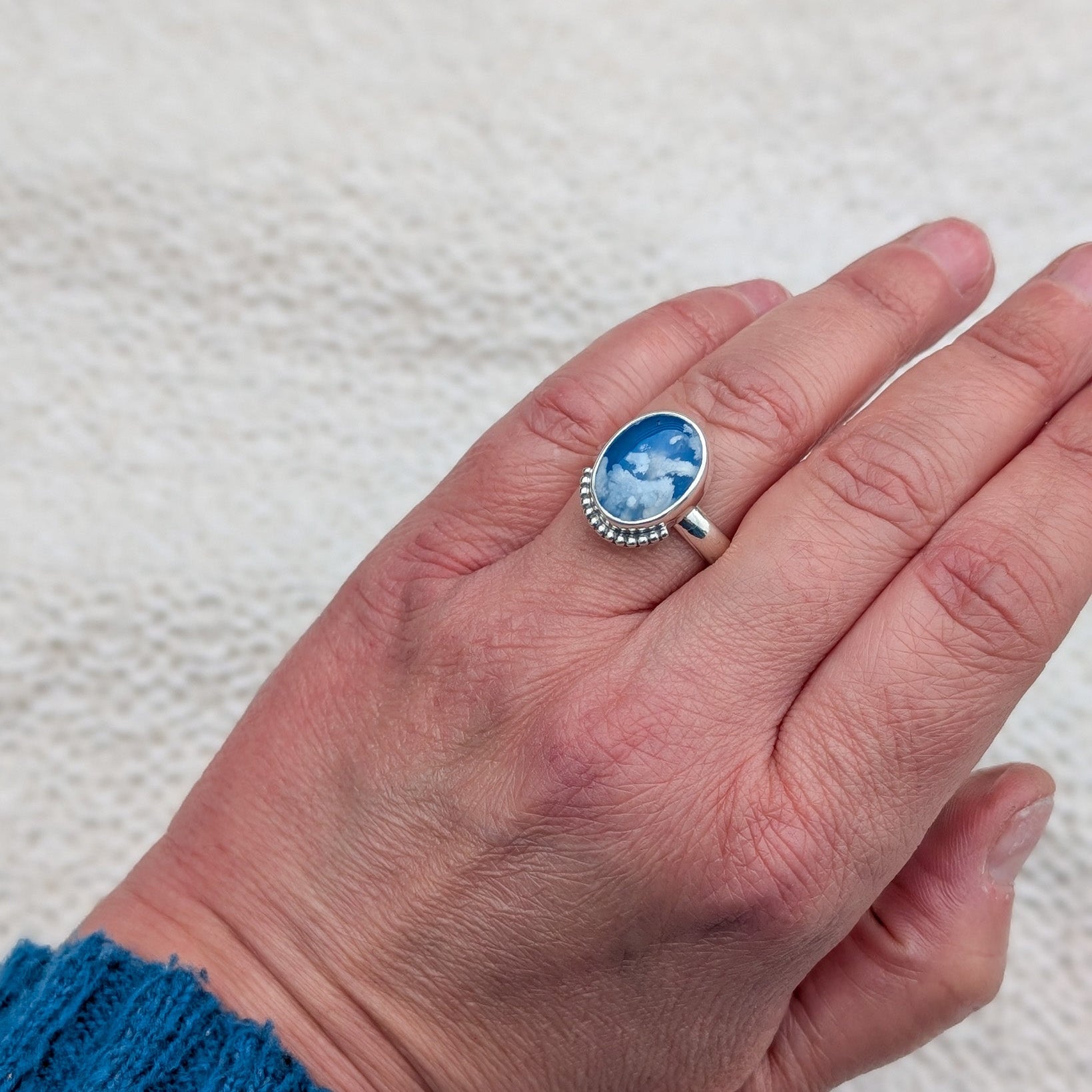 Anillo de plata Cielo con ágata pluma