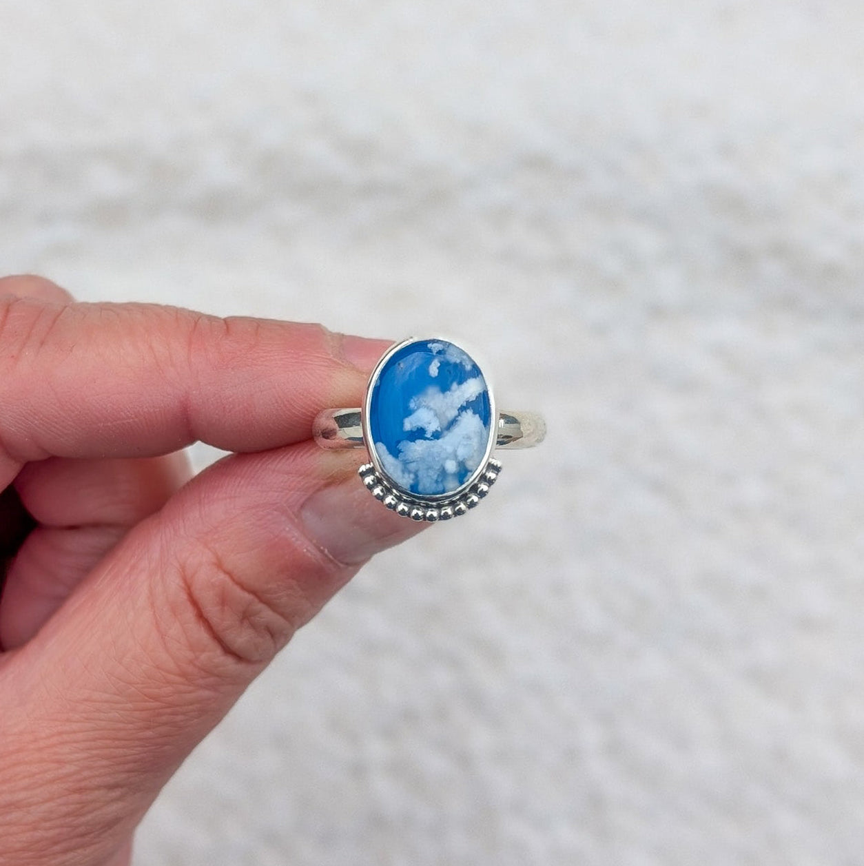 Anillo de plata Cielo con ágata pluma