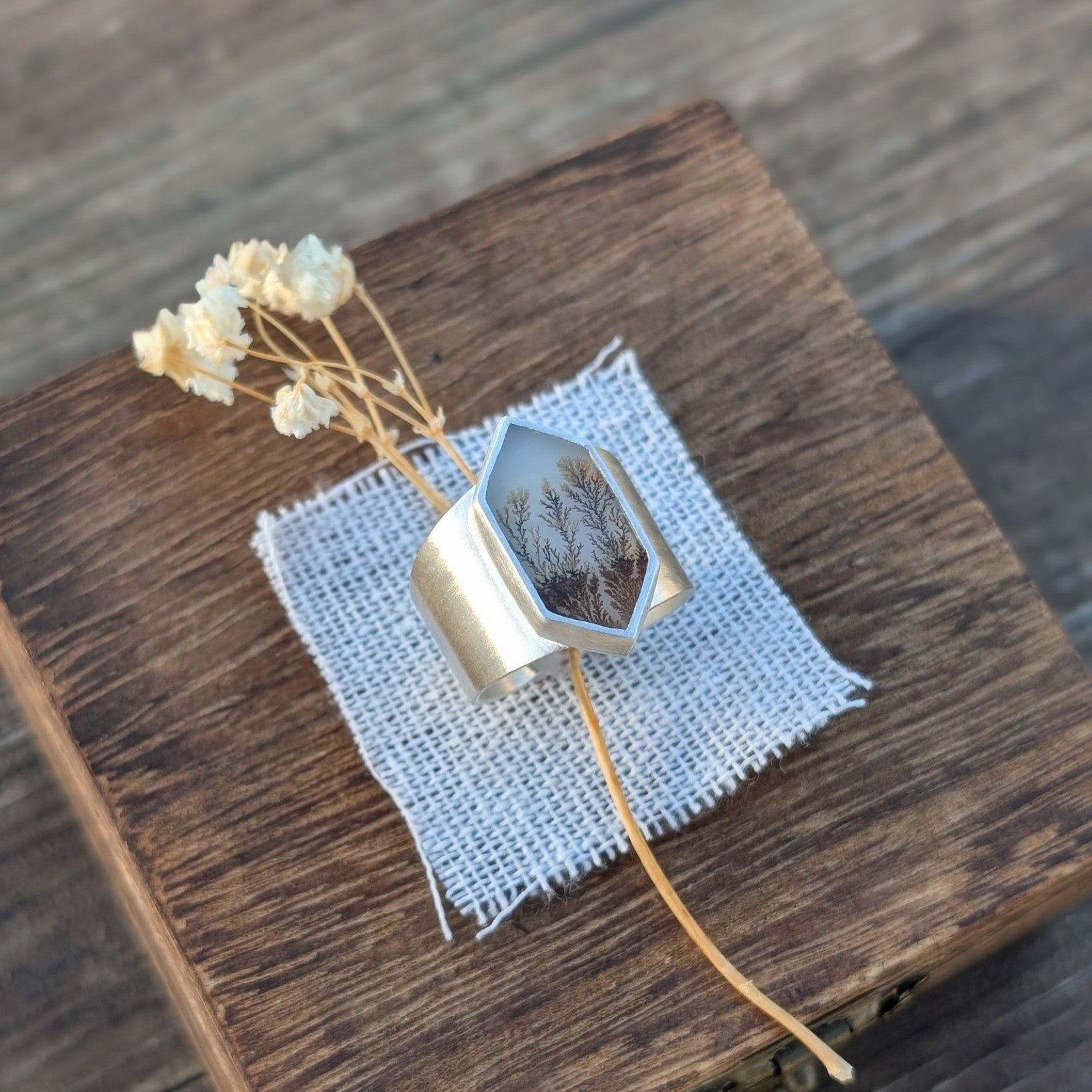 Anillo de plata con Ágata Dendrítica
