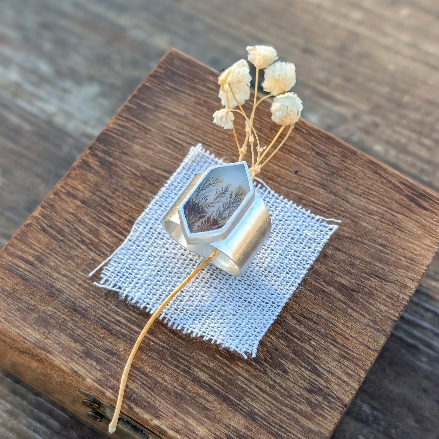 Anillo de plata con Ágata Dendrítica