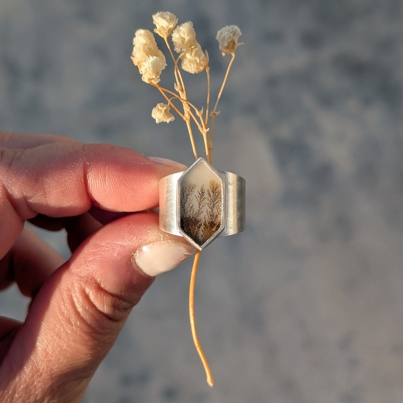 Anillo de plata con Ágata Dendrítica
