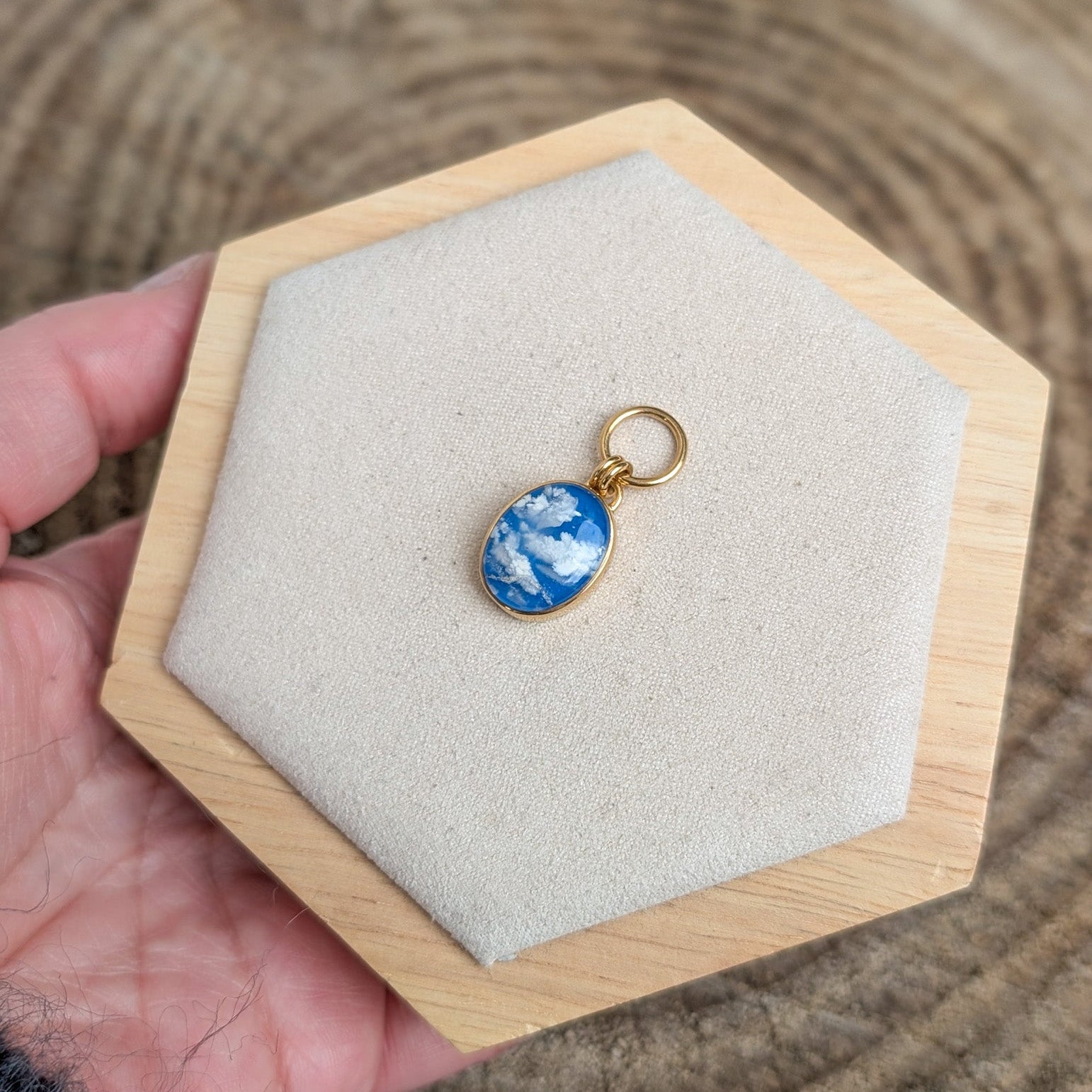 Colgante con ágata pluma bañado en Oro 18K