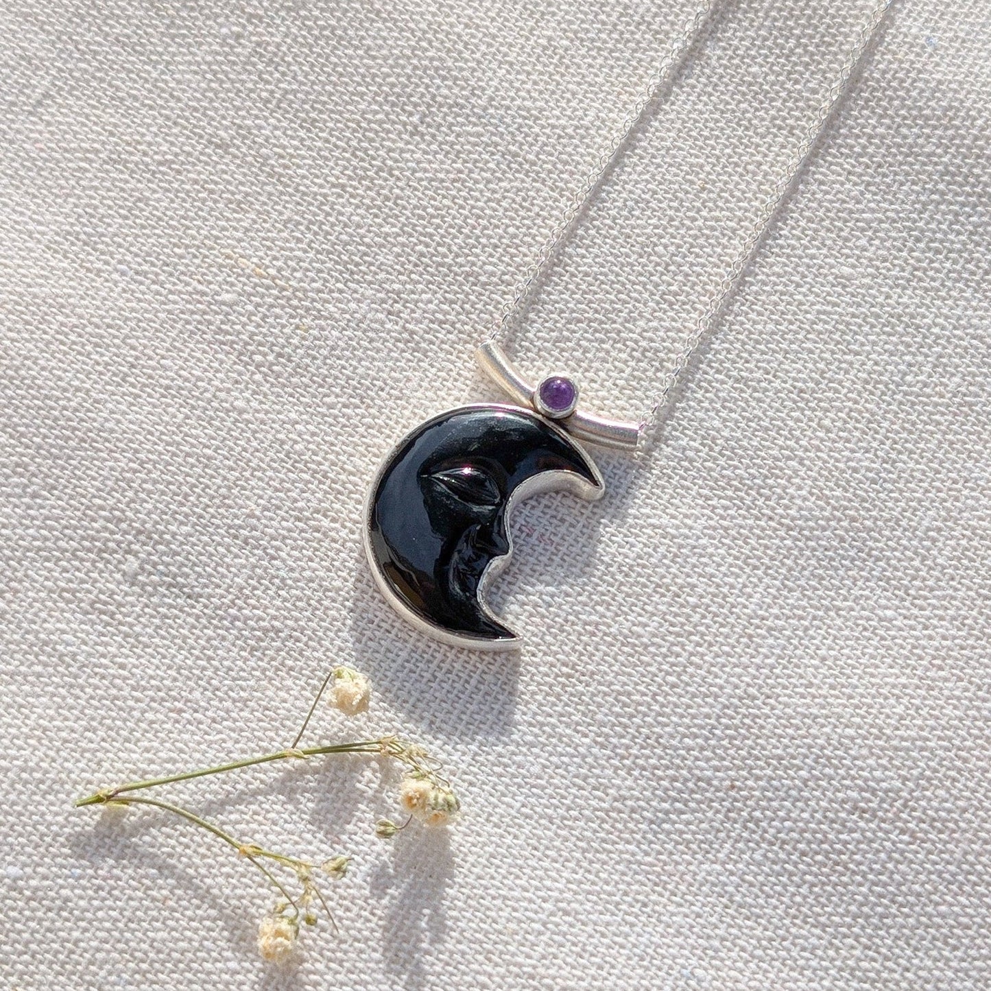 Colgantes Luna negra obsidiana y amatista