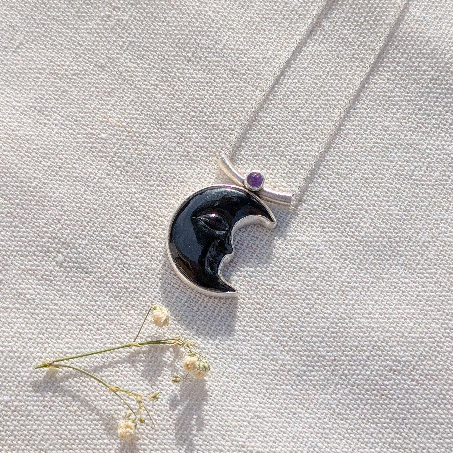 Colgantes Luna negra obsidiana y amatista