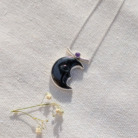 Colgantes Luna negra obsidiana y amatista