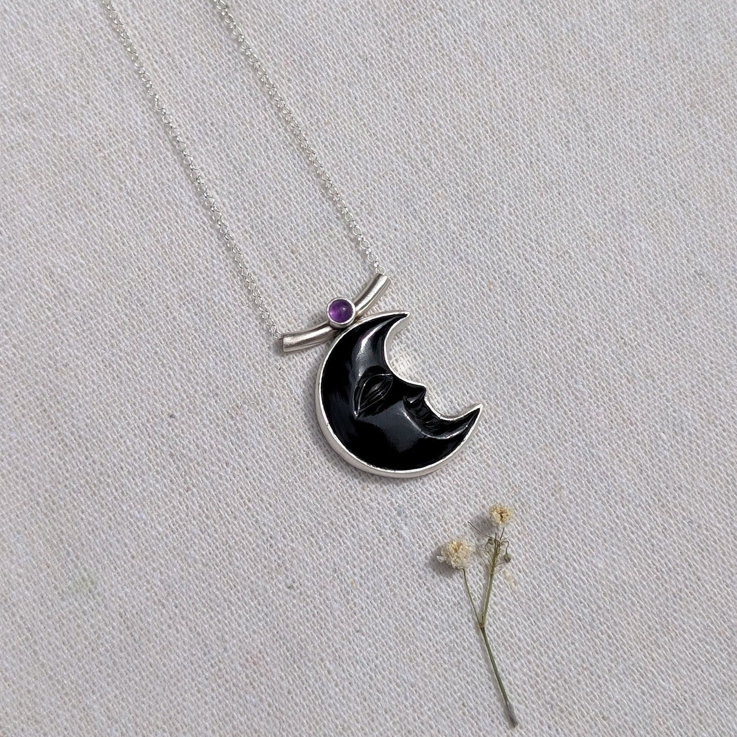 Colgantes Luna negra obsidiana y amatista