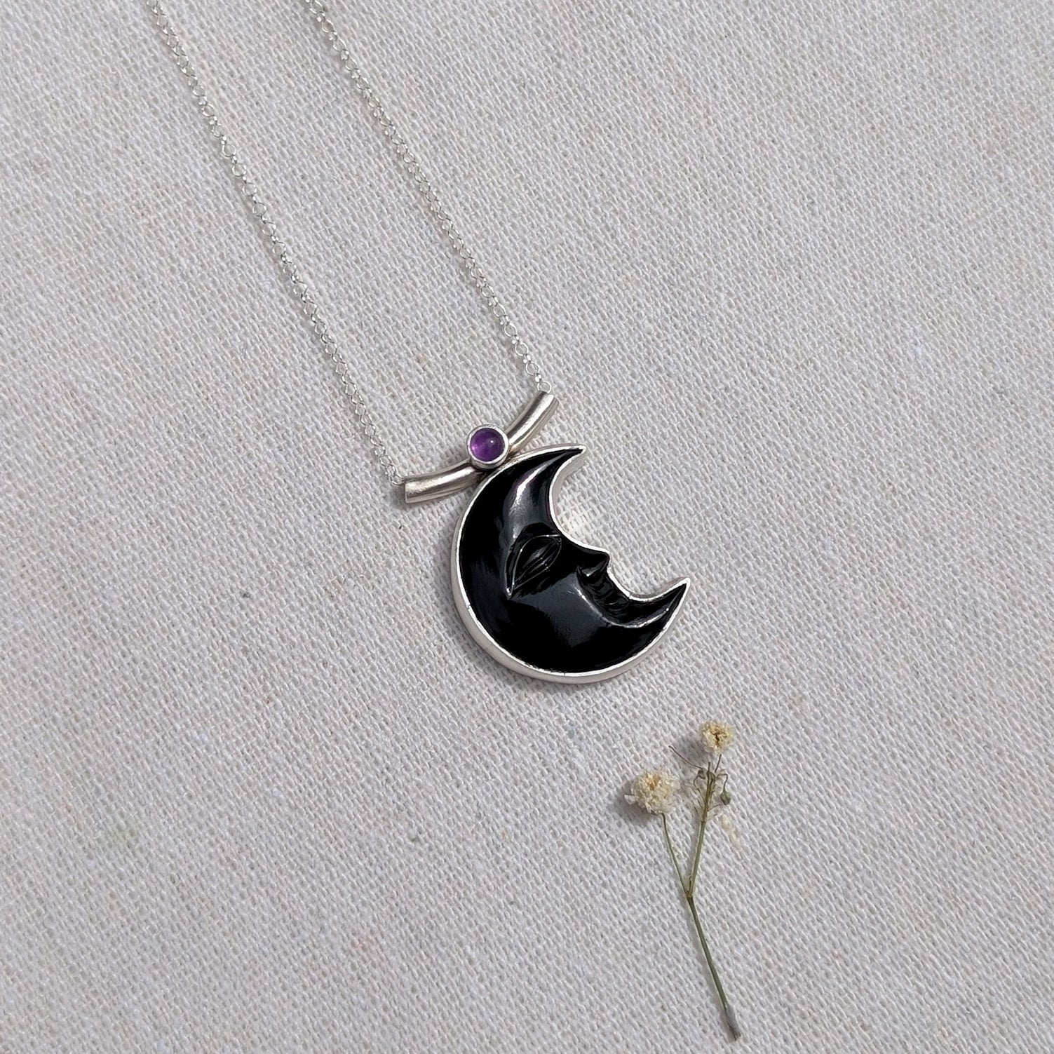 Colgantes Luna negra obsidiana y amatista
