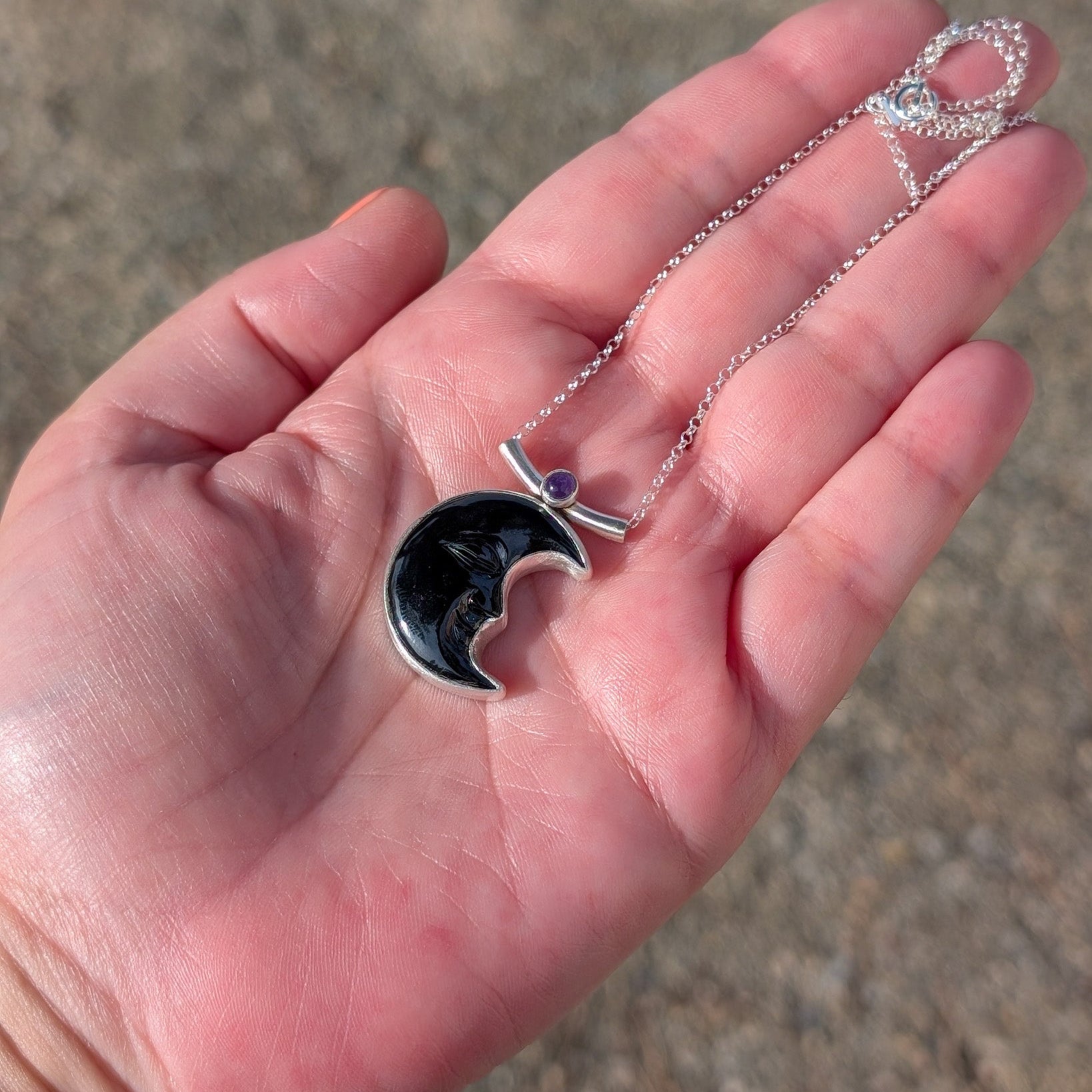 Colgantes Luna negra obsidiana y amatista