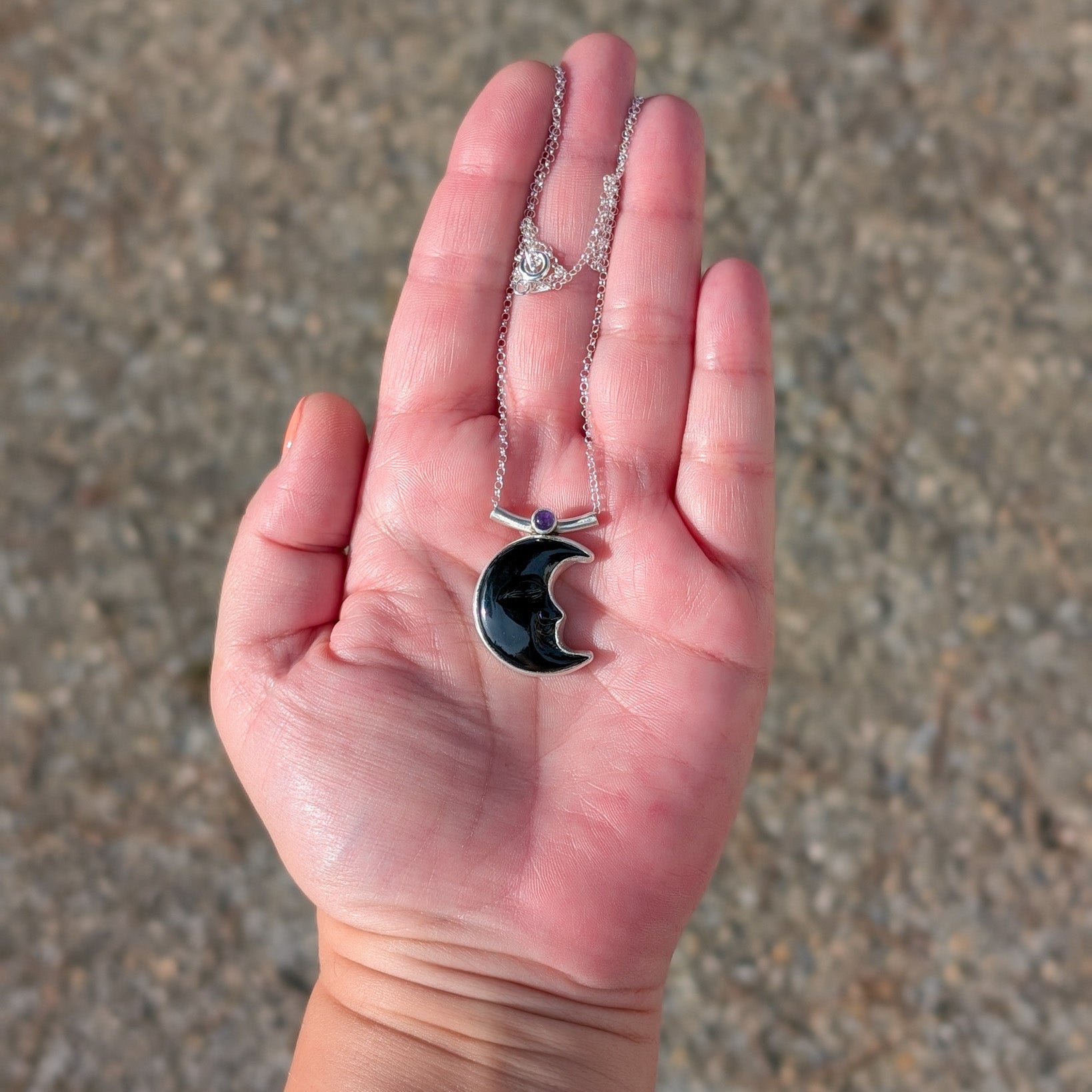 Colgantes Luna negra obsidiana y amatista
