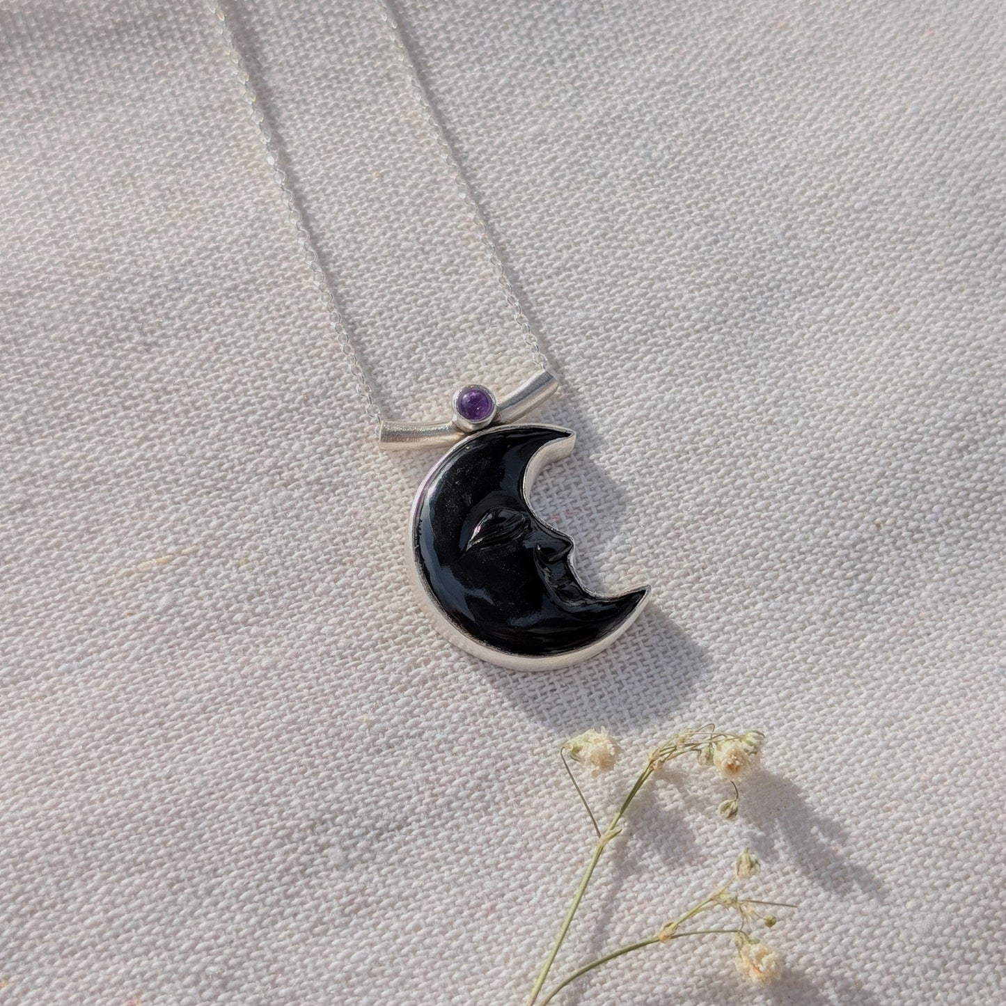 Colgantes Luna negra obsidiana y amatista