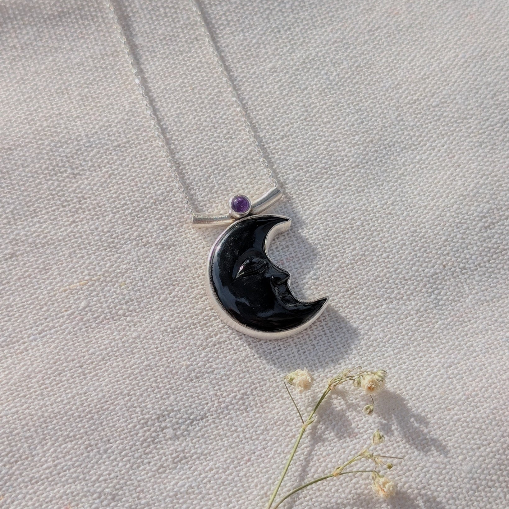 Colgantes Luna negra obsidiana y amatista