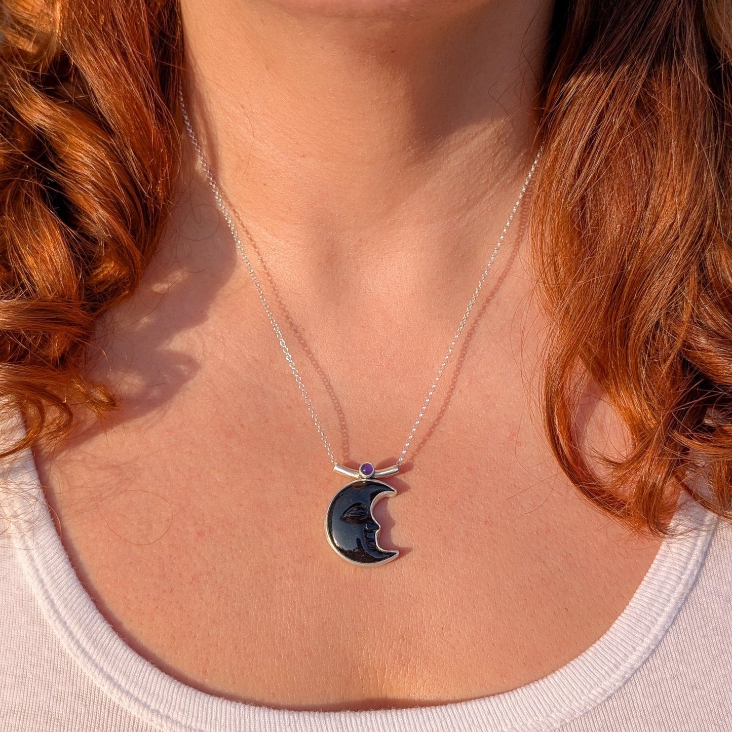 Colgantes Luna negra obsidiana y amatista