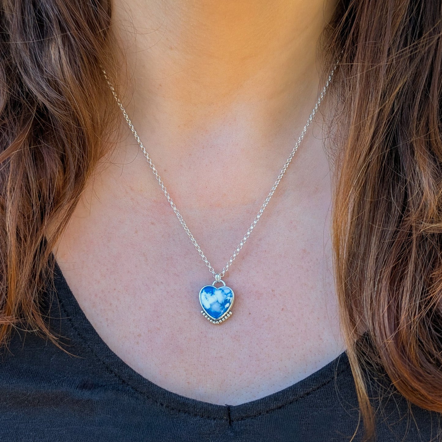 Colgante CIELO Corazón en plata con Ágata pluma