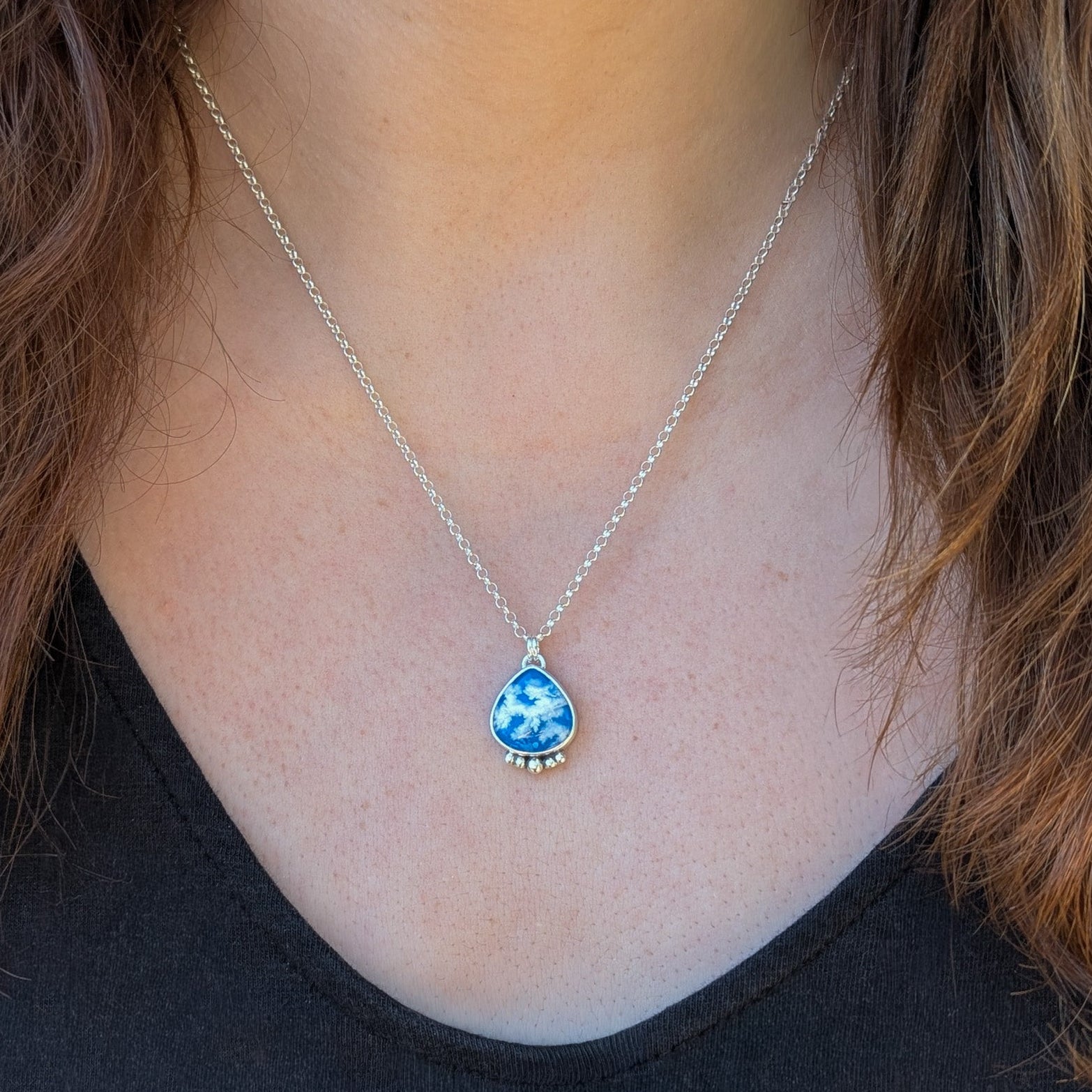 Colgante Cielo de plata con Agata Pluma