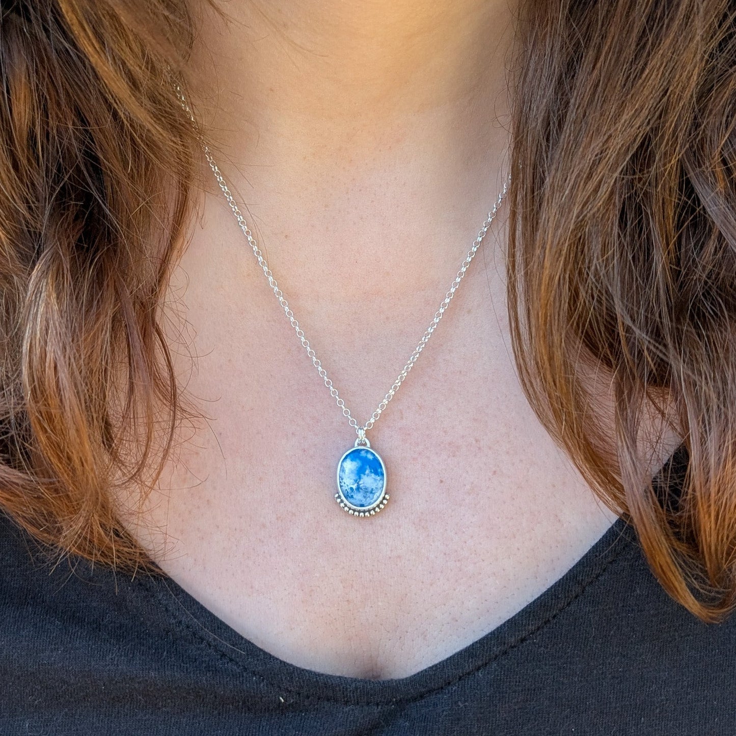 Colgante Cielo de plata con Agata Pluma