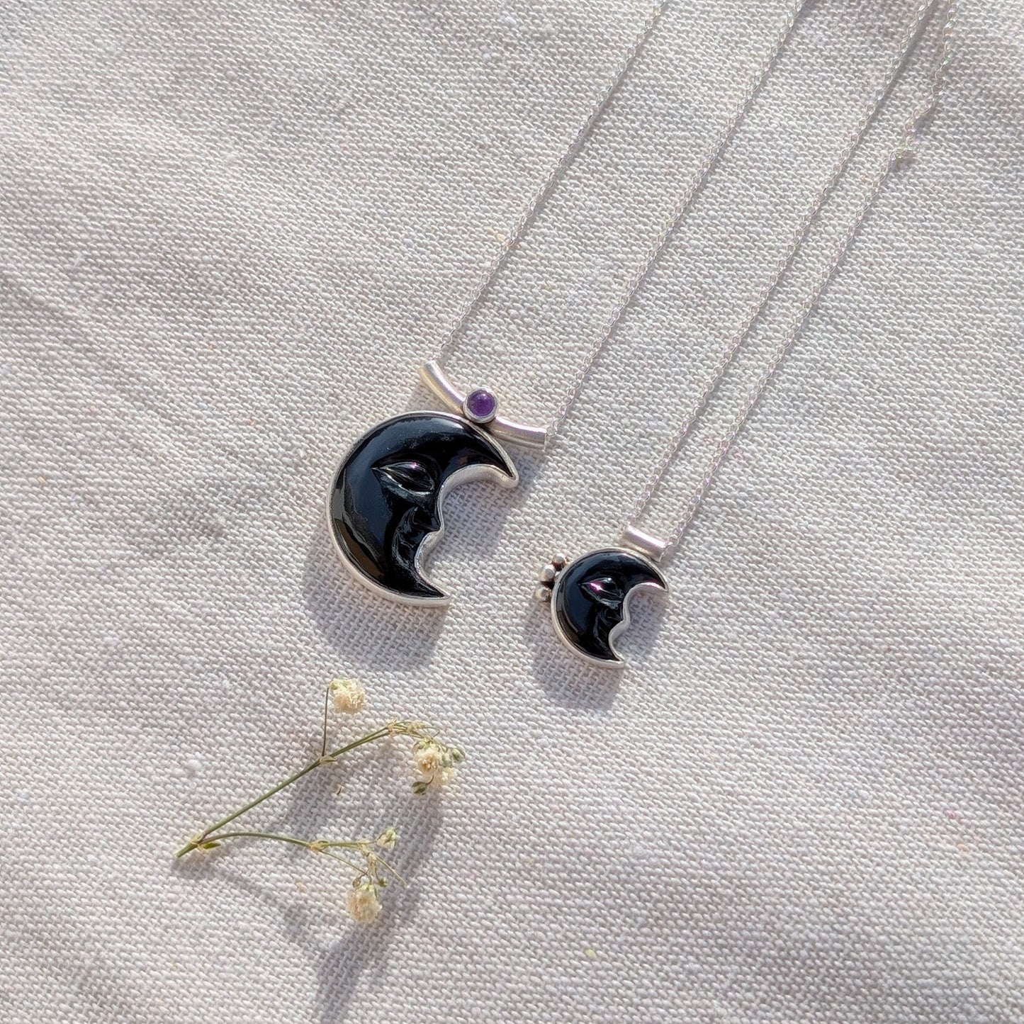 Colgantes Luna negra obsidiana espinela amatista