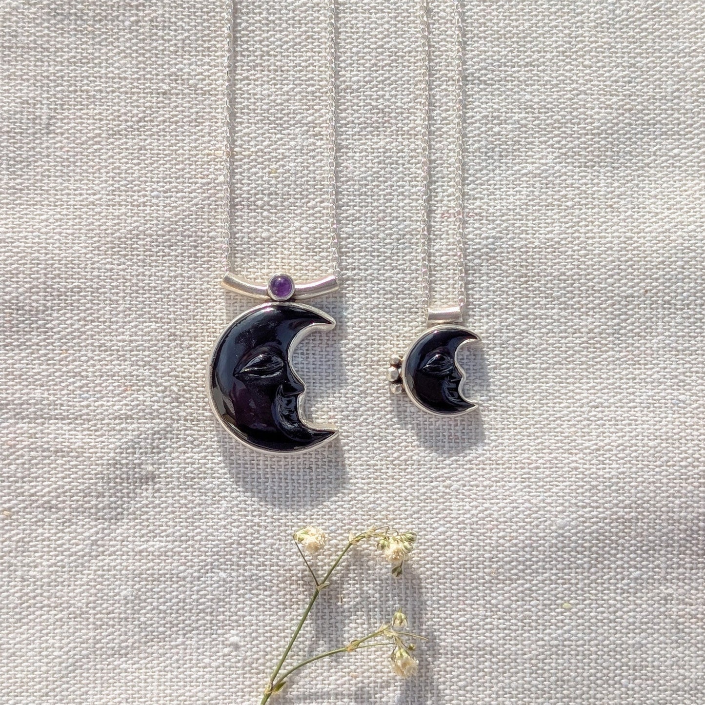 Colgantes Luna negra obsidiana espinela amatista