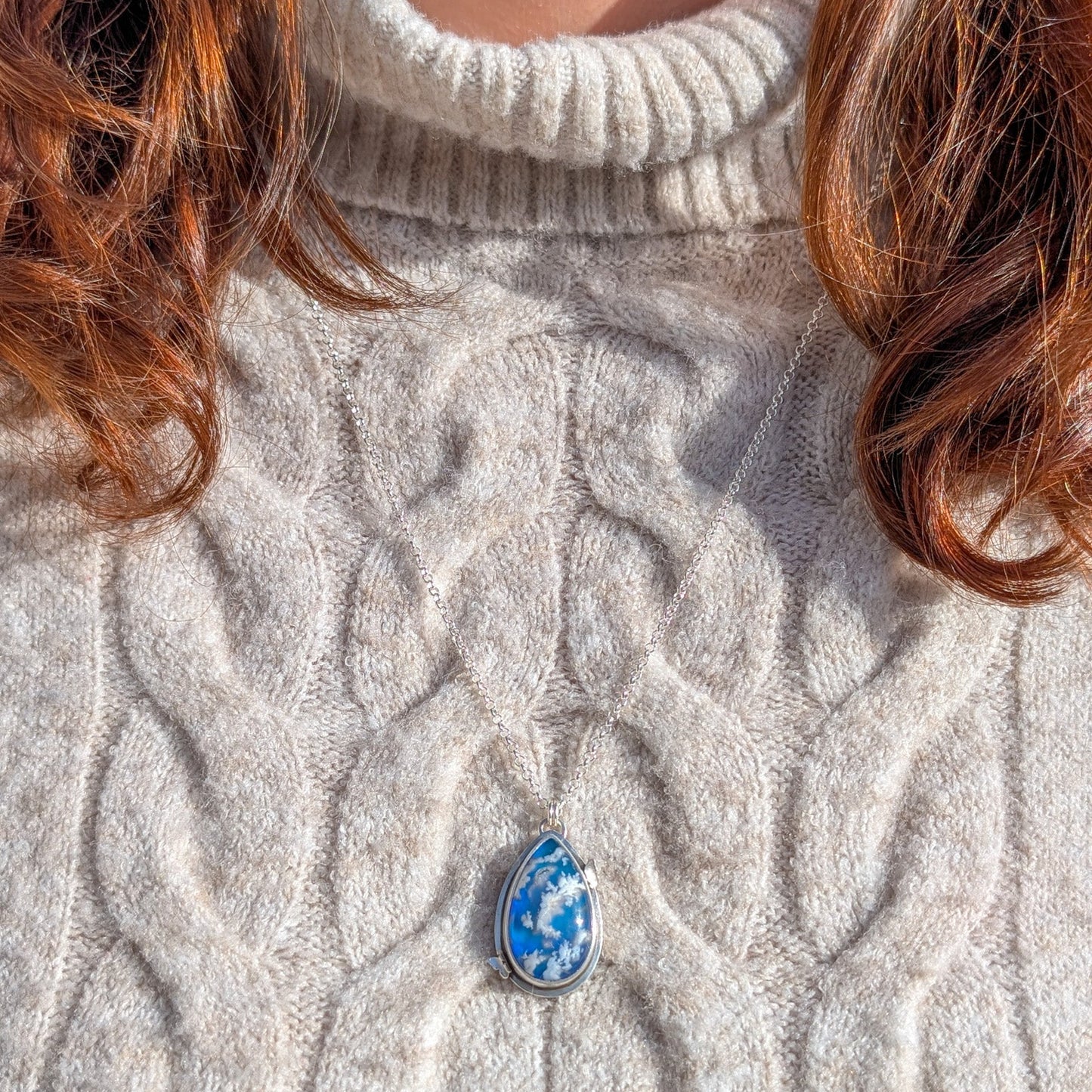 Colgante de plata con doblete de ágata pluma