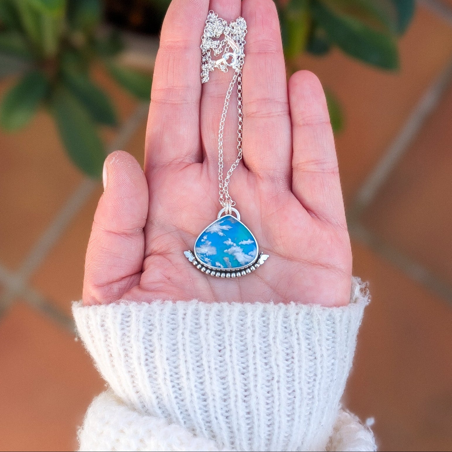 colgante de plata con doblete de ágata pluma