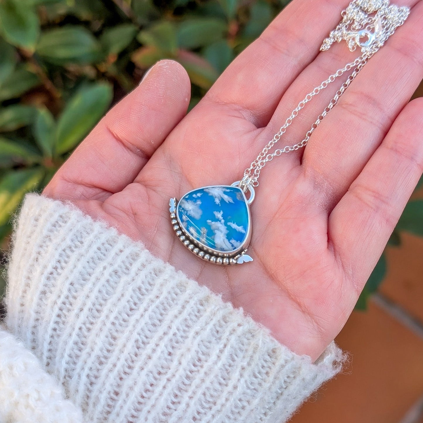 Colgante de plata con doblete de ágata pluma