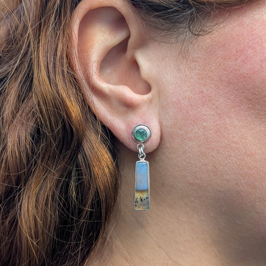 Pendientes largos con ágatas y cianita