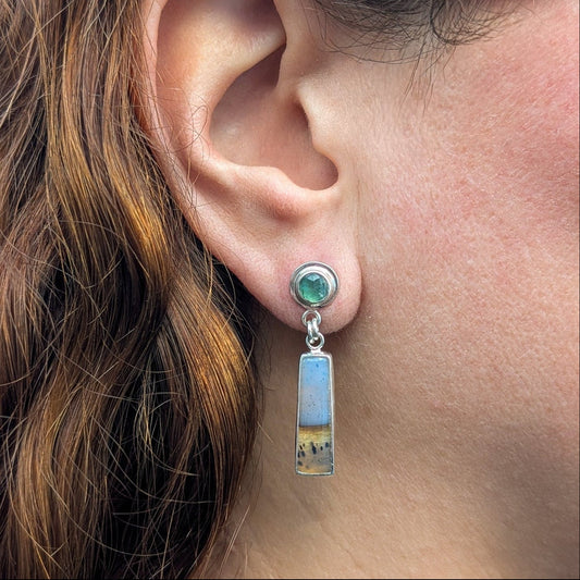 Pendientes largos con ágatas de Narmada y cianita