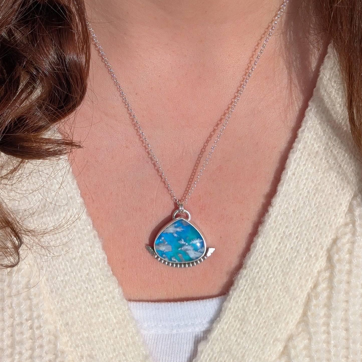 Colgante de plata con doblete de ágata pluma